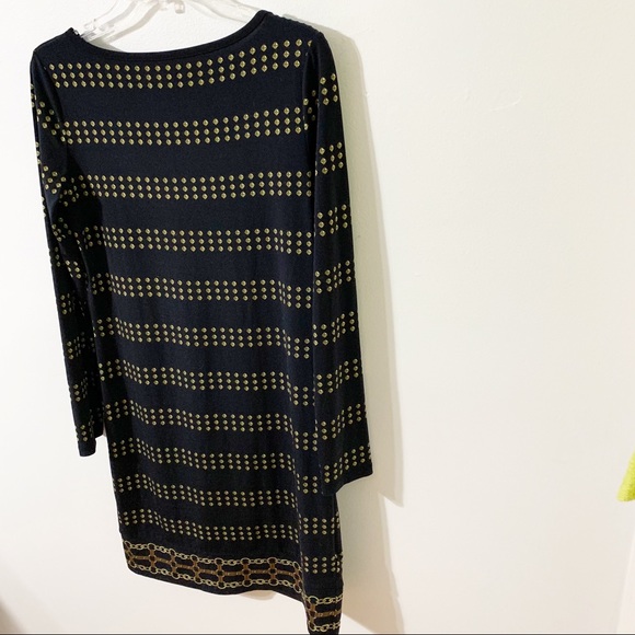 MICHAEL Michael Kors Border Print Boat Neck Dress Long Sleeves Knee Length 💙💛 - Picture 3 of 8